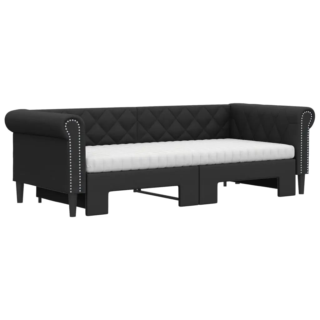 Lit de jour avec gigogne et matelas noir 90x200 cm similicuir - XIOS