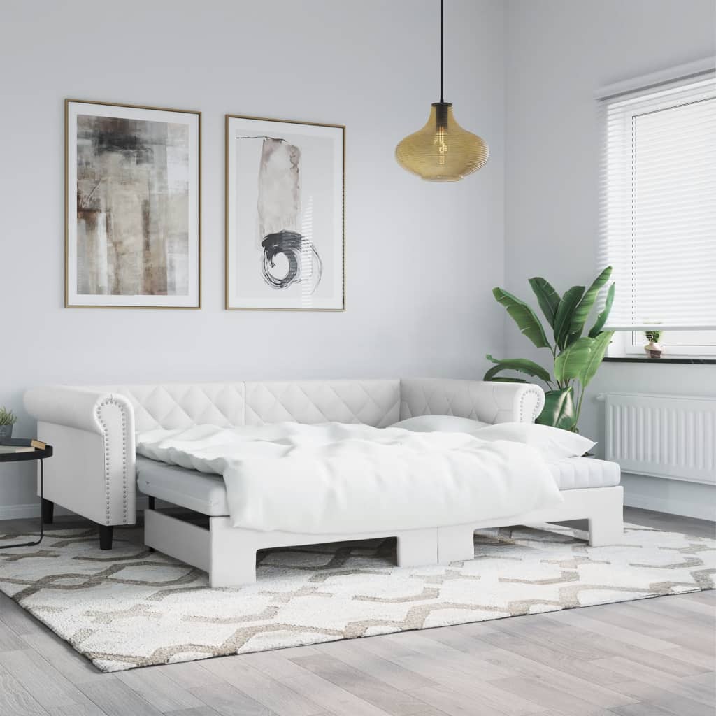 Lit de jour et lit gigogne et matelas blanc 90x200cm similicuir - XIOS