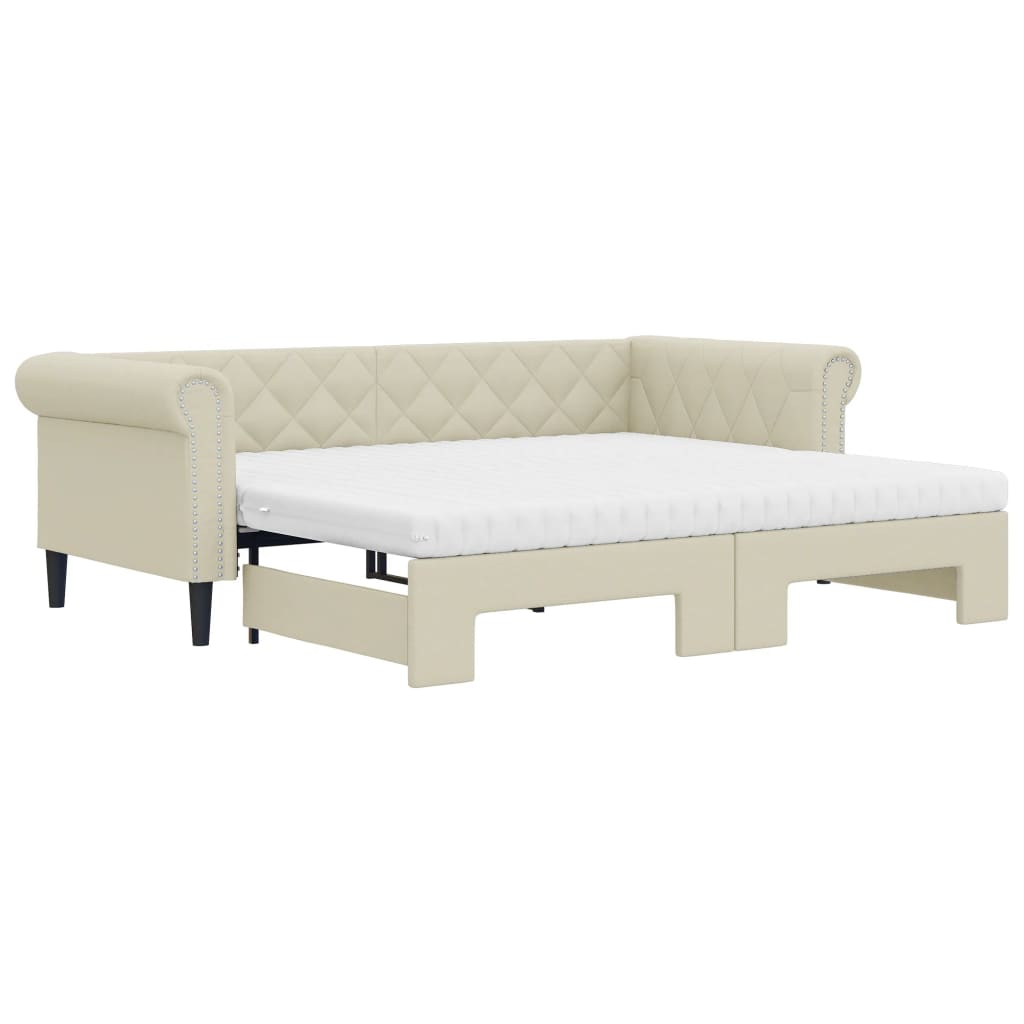 Lit de jour avec gigogne et matelas crème 90x200 cm similicuir - XIOS