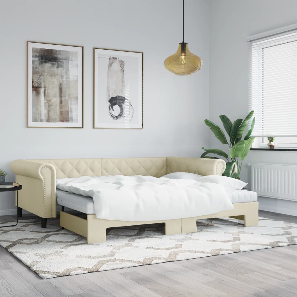 Lit de jour avec gigogne et matelas crème 90x200 cm similicuir - XIOS