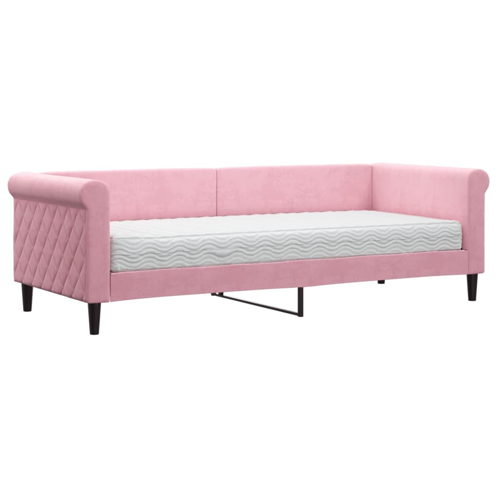 Lit de jour avec matelas rose 80x200 cm velours - XIOS