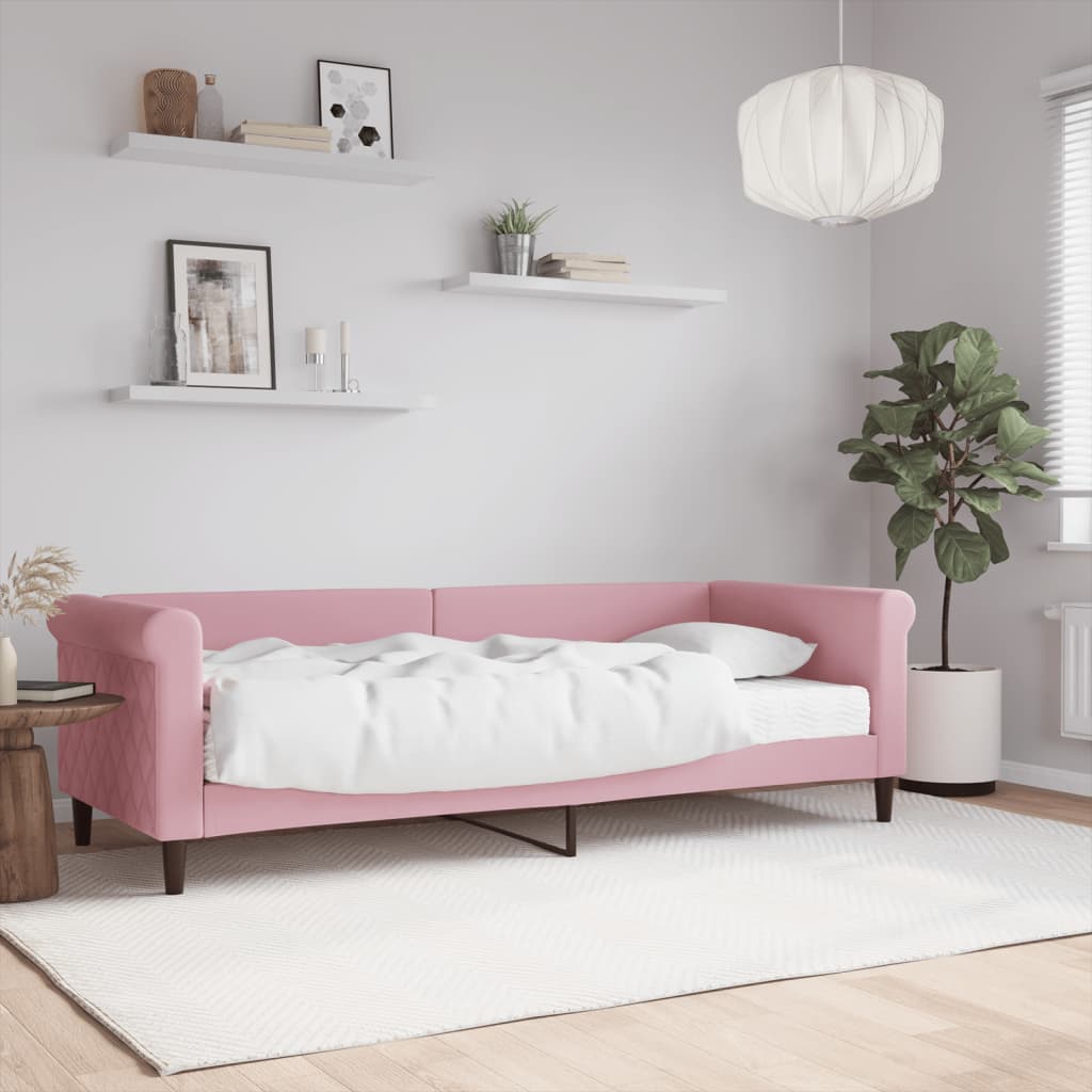 Lit de jour avec matelas rose 80x200 cm velours - XIOS
