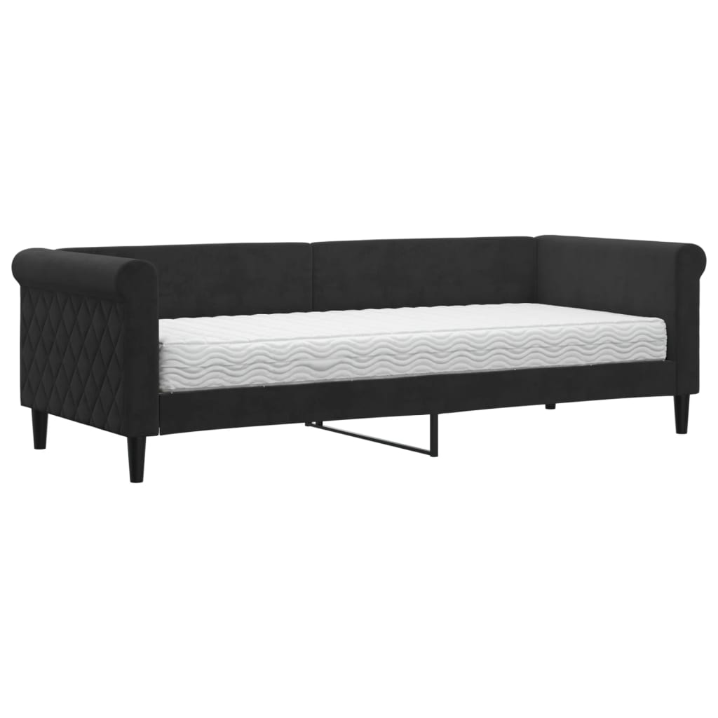 Lit de jour avec matelas noir 80x200 cm velours - XIOS