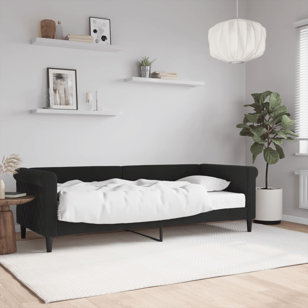 Lit de jour avec matelas noir 80x200 cm velours - XIOS