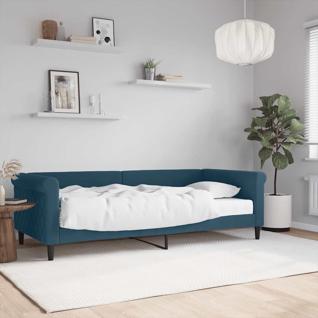 Lit de jour avec matelas bleu 90x200 cm velours - XIOS