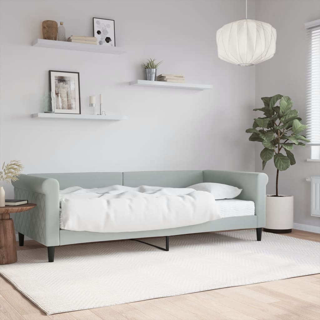 Lit de jour avec matelas gris clair 90x200 cm velours - XIOS