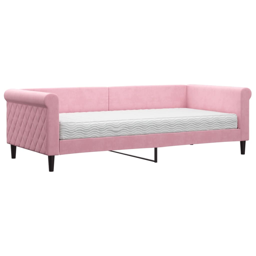 Lit de jour avec matelas rose 90x200 cm velours - XIOS