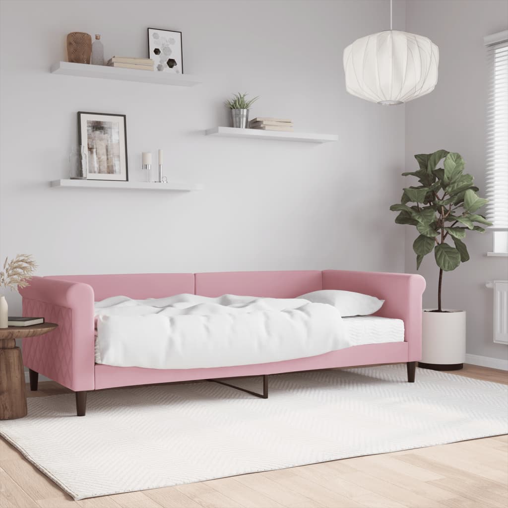 Lit de jour avec matelas rose 90x200 cm velours - XIOS
