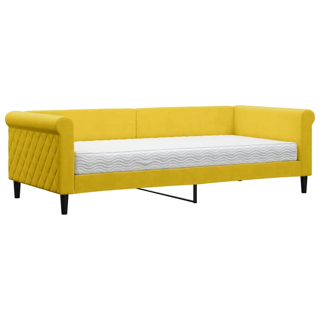 Lit de jour avec matelas jaune 90x200 cm velours - XIOS