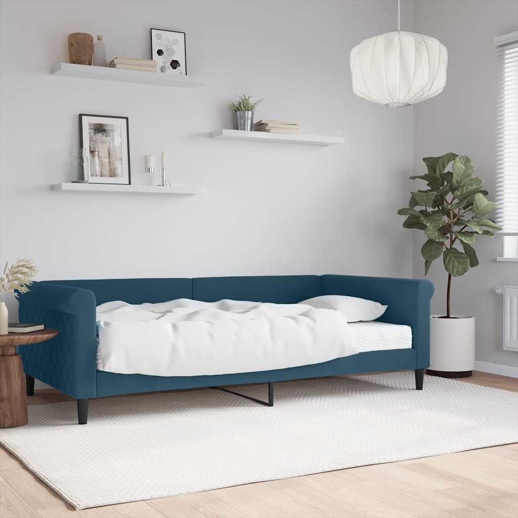Lit de jour avec matelas bleu 100x200 cm velours - XIOS