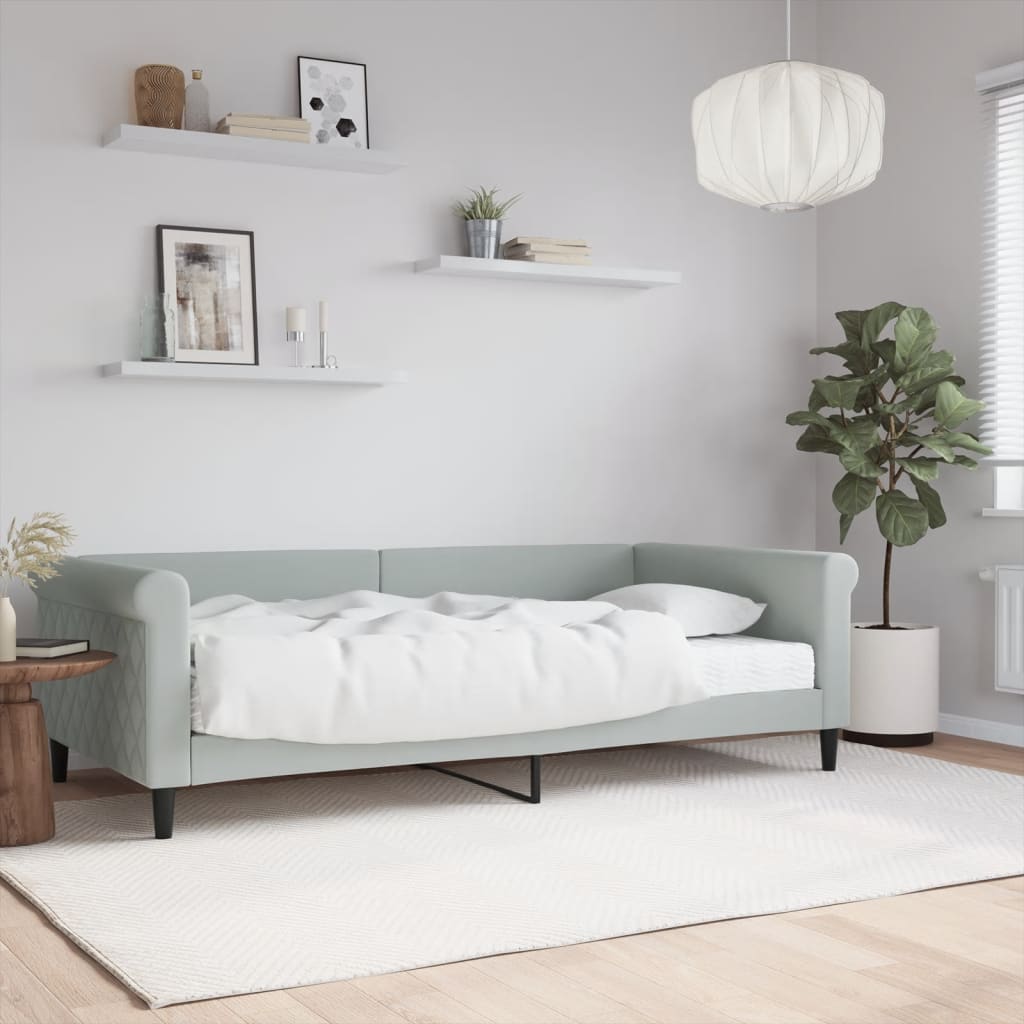 Lit de jour avec matelas gris clair 100x200 cm velours - XIOS