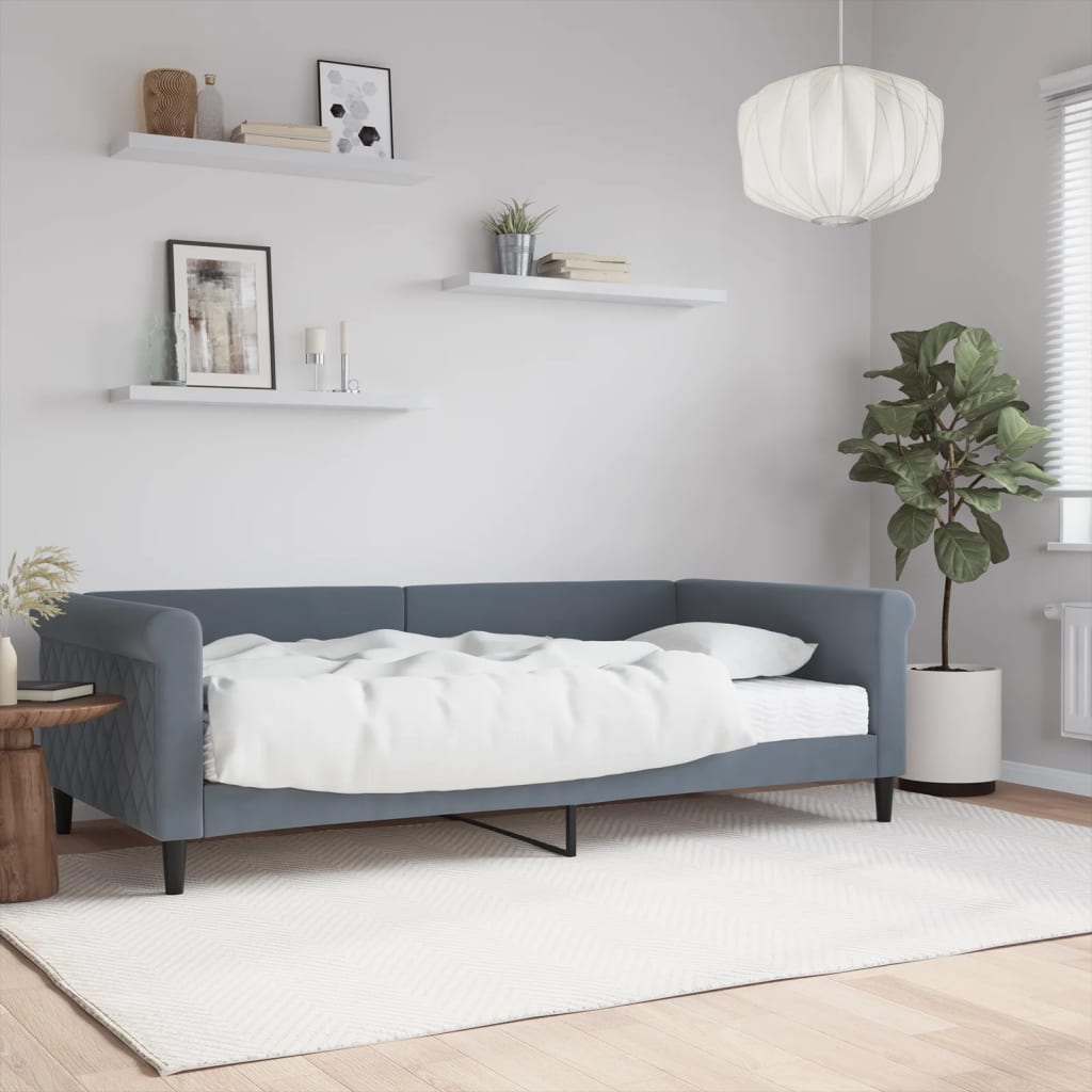 Lit de jour avec matelas gris foncé 100x200 cm velours - XIOS