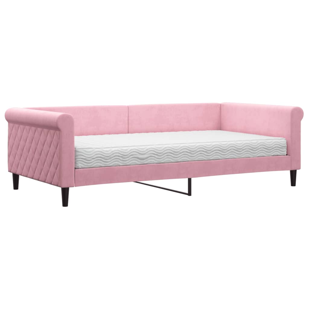 Lit de jour avec matelas rose 100x200 cm velours - XIOS