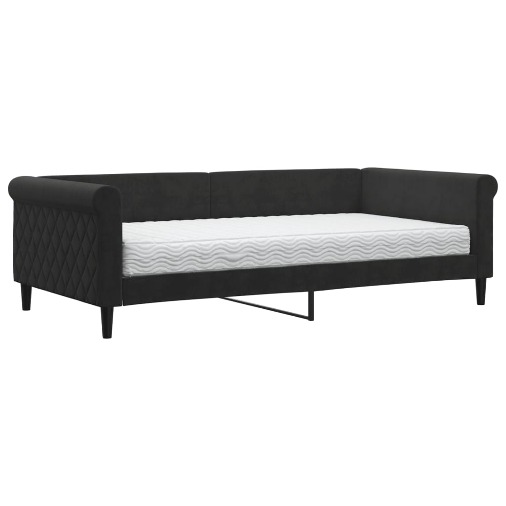 Lit de jour avec matelas noir 100x200 cm velours - XIOS