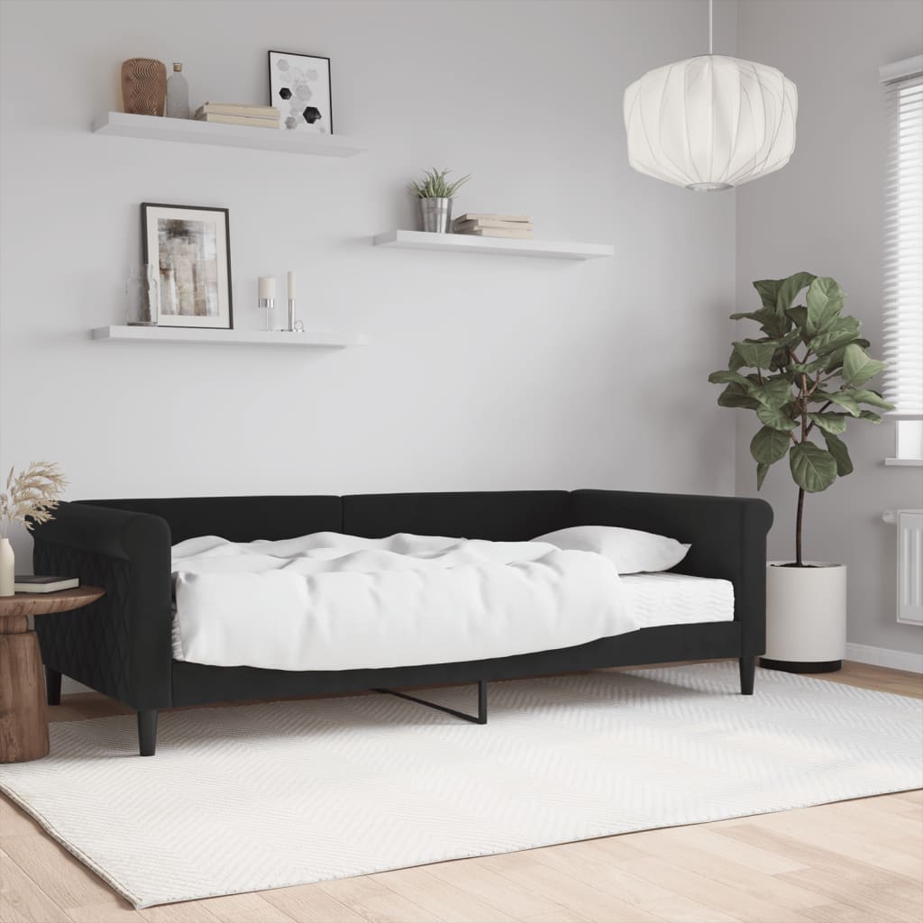 Lit de jour avec matelas noir 100x200 cm velours - XIOS