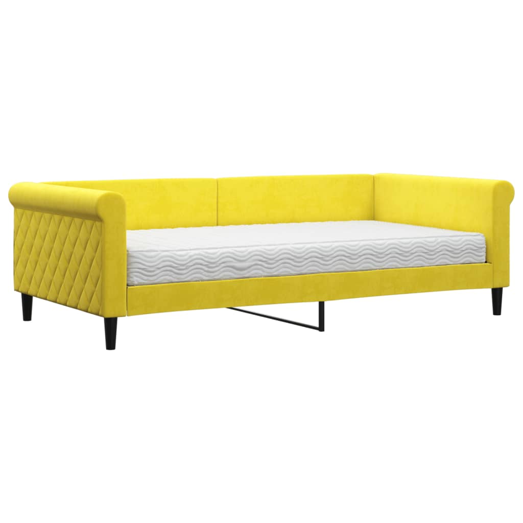 Lit de jour avec matelas jaune 100x200 cm velours - XIOS