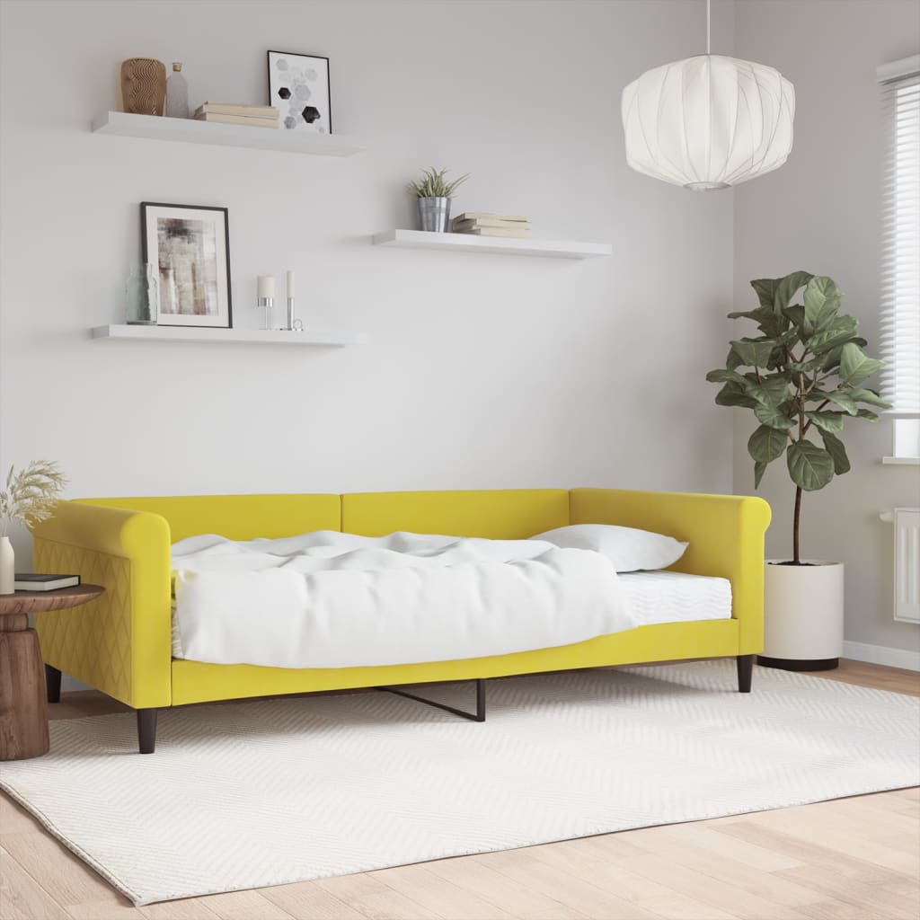 Lit de jour avec matelas jaune 100x200 cm velours - XIOS