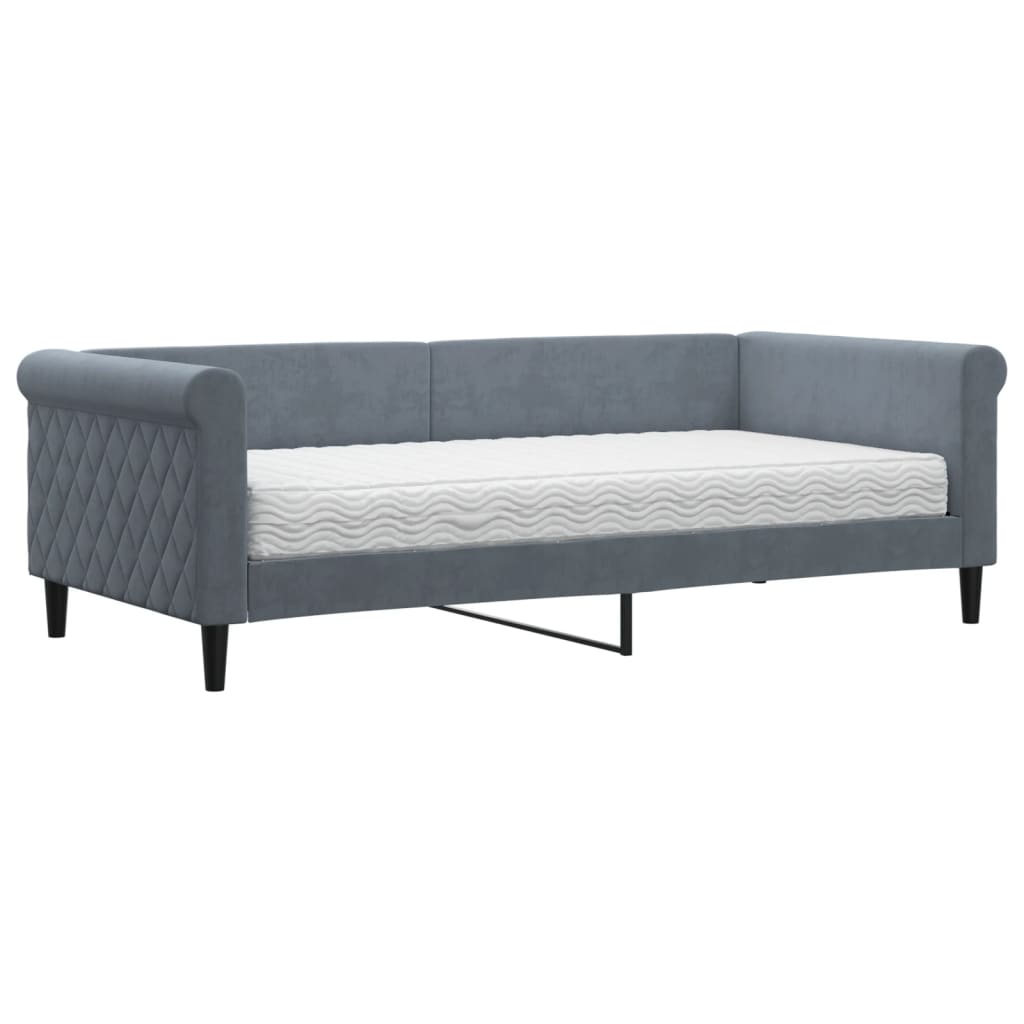 Lit de jour avec matelas gris foncé 90x190 cm velours - XIOS