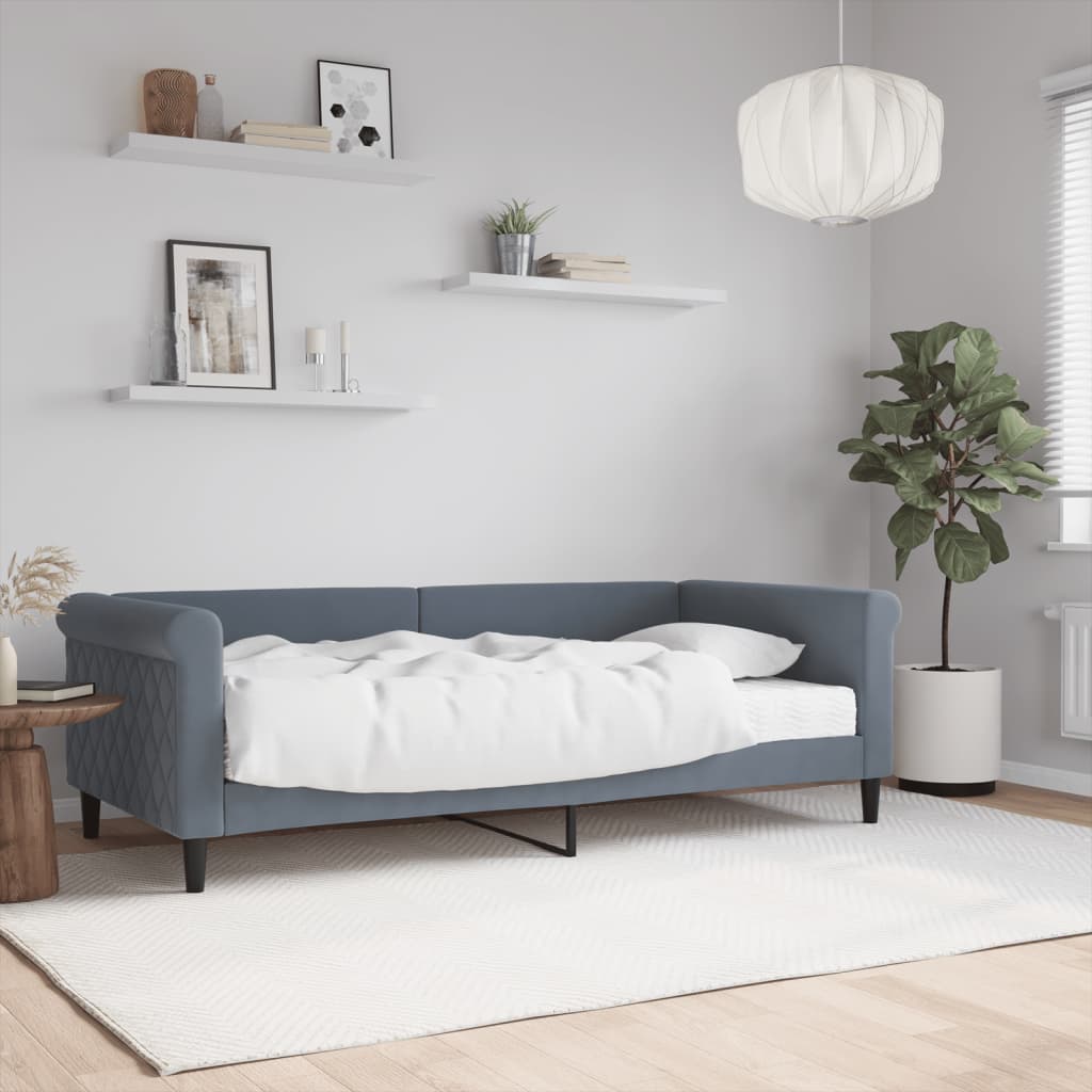 Lit de jour avec matelas gris foncé 90x190 cm velours - XIOS