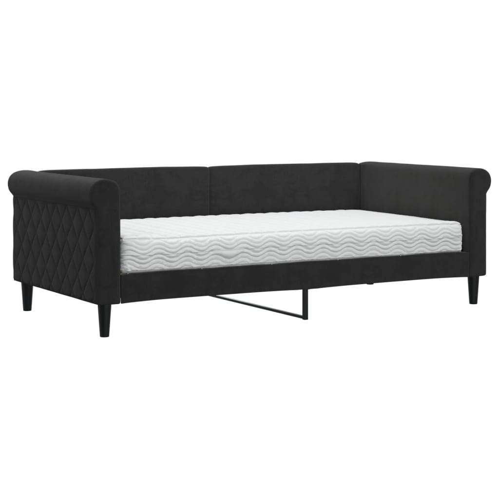 Lit de jour avec matelas noir 90x190 cm velours - XIOS