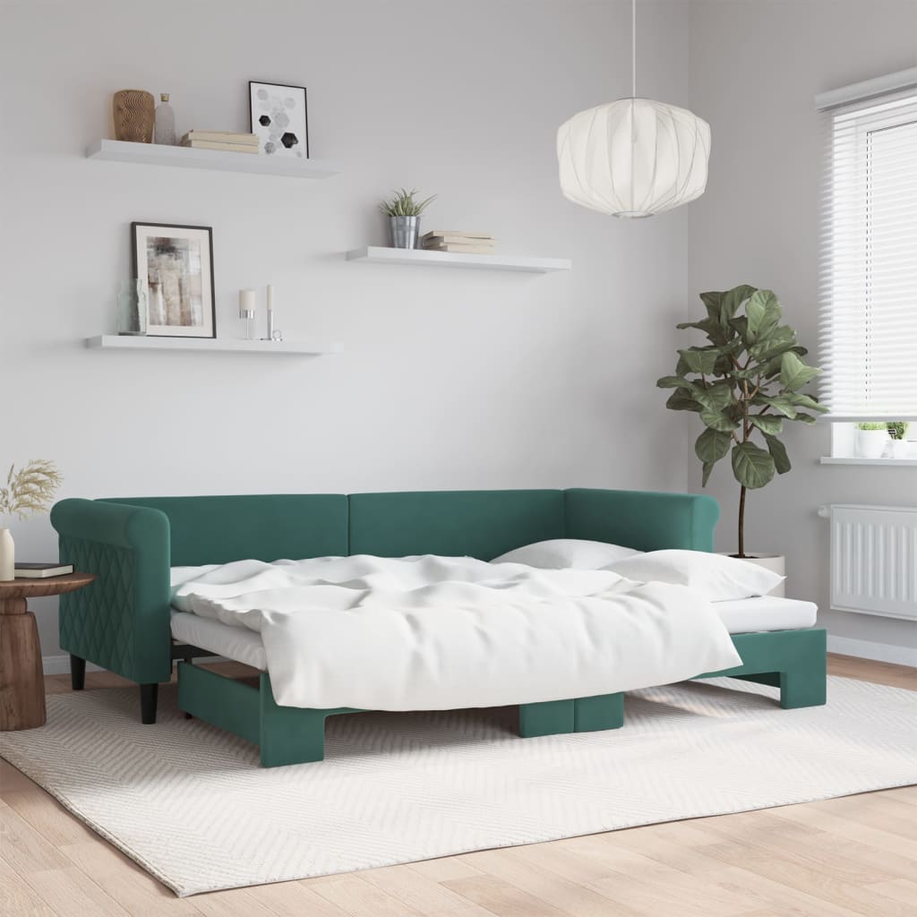 Lit de jour avec gigogne sans matelas vert foncé 80x200 cm - XIOS