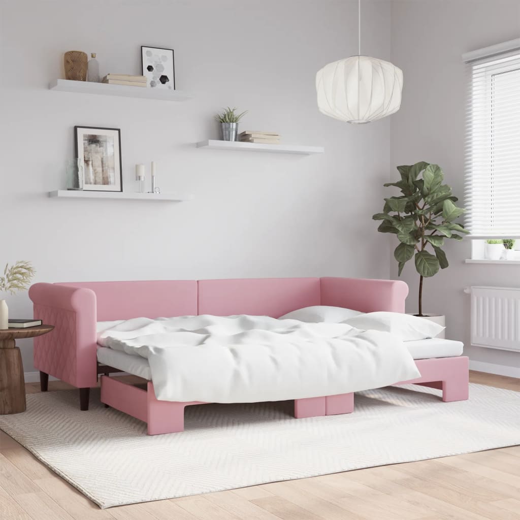 Lit de jour avec gigogne sans matelas rose 80x200 cm