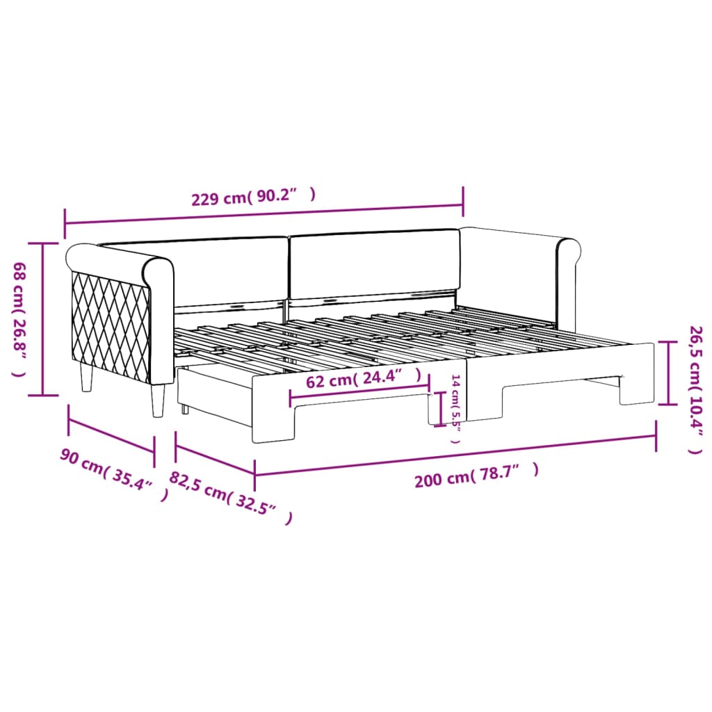 Lit de jour avec gigogne sans matelas 80x200 cm - XIOS