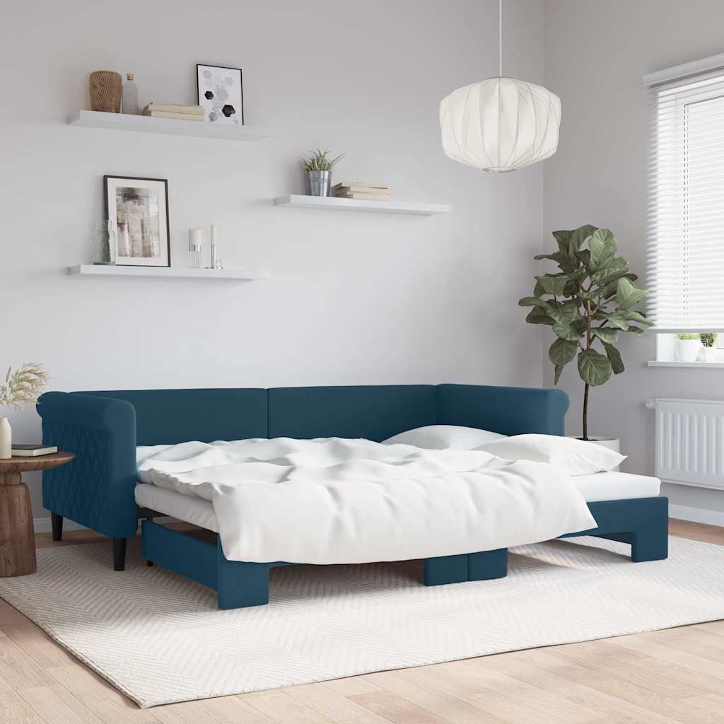 Lit de jour avec gigogne sans matelas bleu 90x200 cm