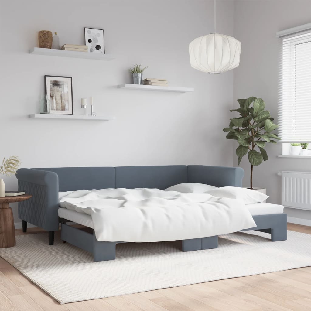 Lit de jour avec gigogne sans matelas gris foncé 90x200 cm - XIOS