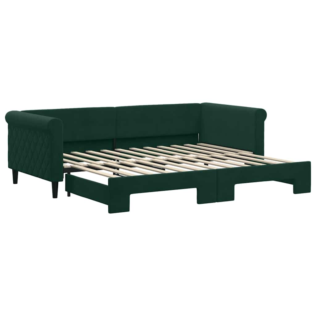 Lit de jour avec gigogne sans matelas vert foncé 90x200 cm