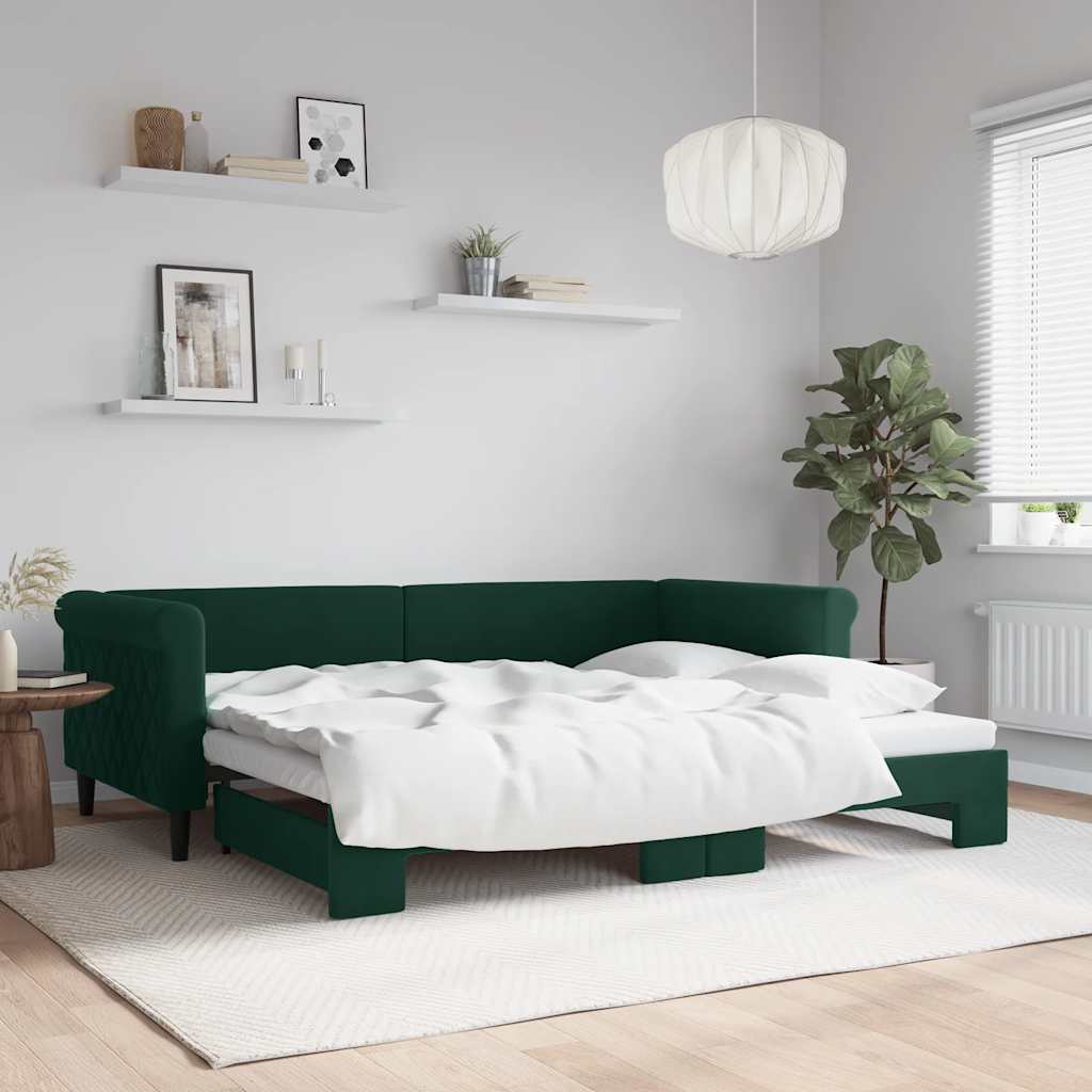 Lit de jour avec gigogne sans matelas vert foncé 90x200 cm
