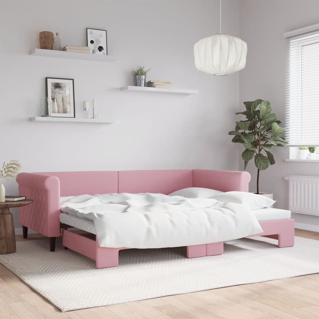 Lit de jour avec gigogne sans matelas rose 90x200 cm - XIOS