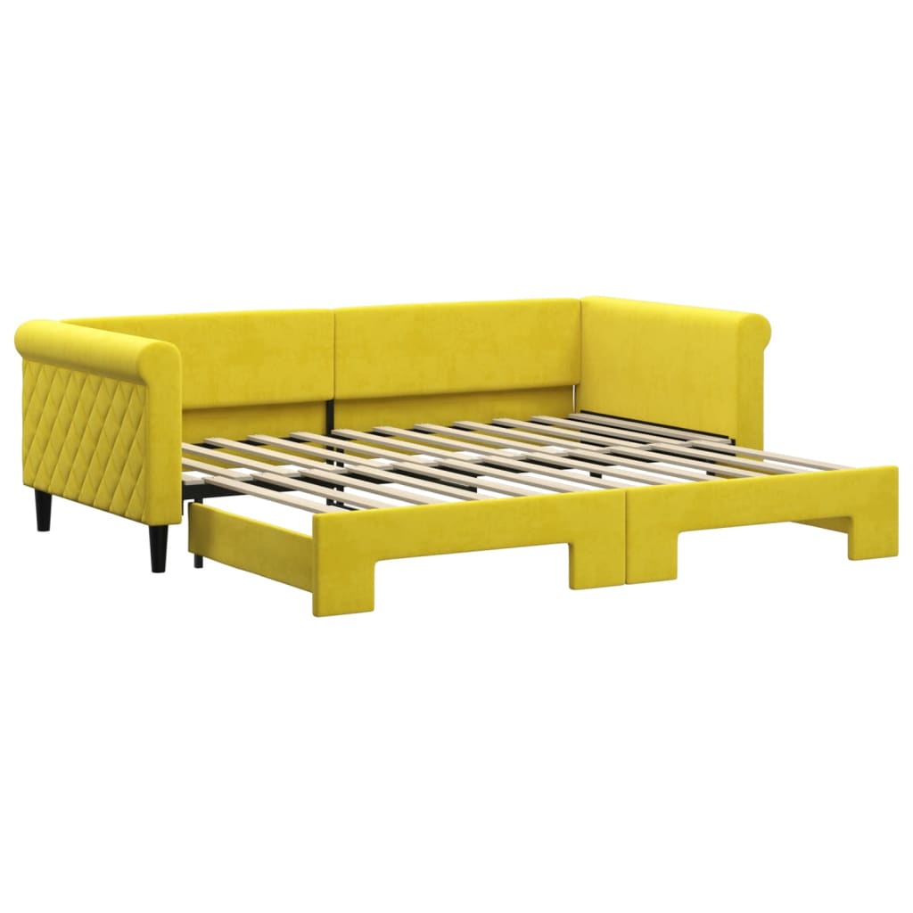 Lit de jour avec lit gigogne jaune 90x200 cm velours - XIOS