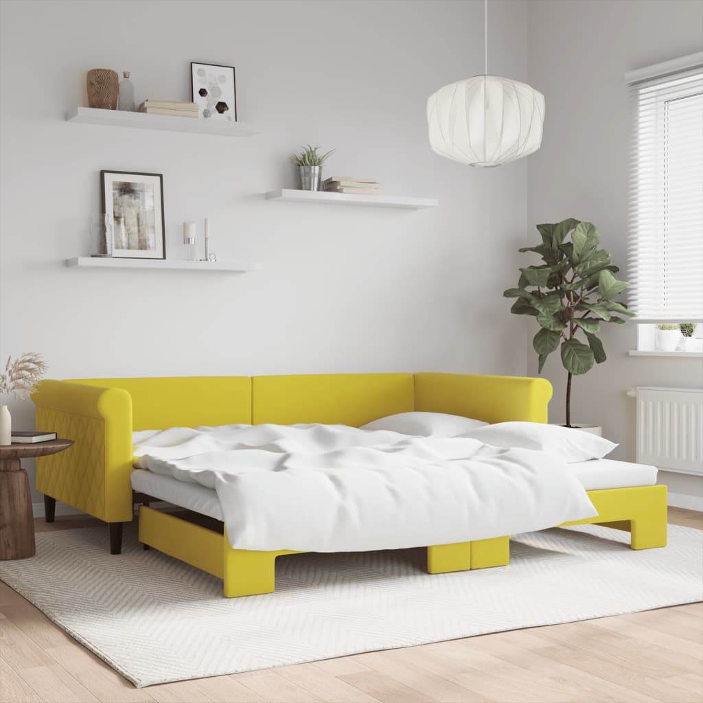 Lit de jour avec lit gigogne jaune 100x200 cm velours - XIOS