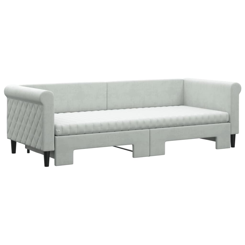 Lit de jour avec gigogne et matelas gris clair 80x200cm velours - XIOS