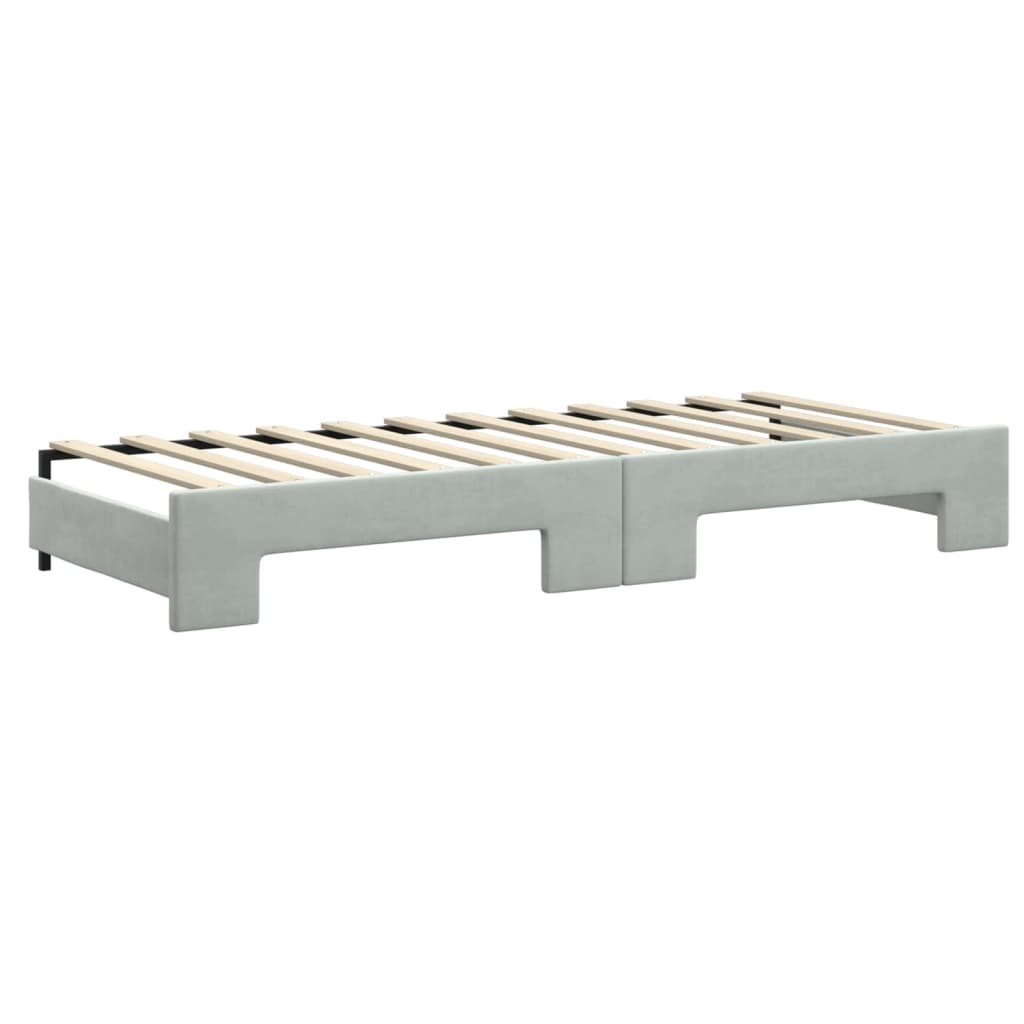 Lit de jour avec gigogne et matelas gris clair 80x200cm velours - XIOS