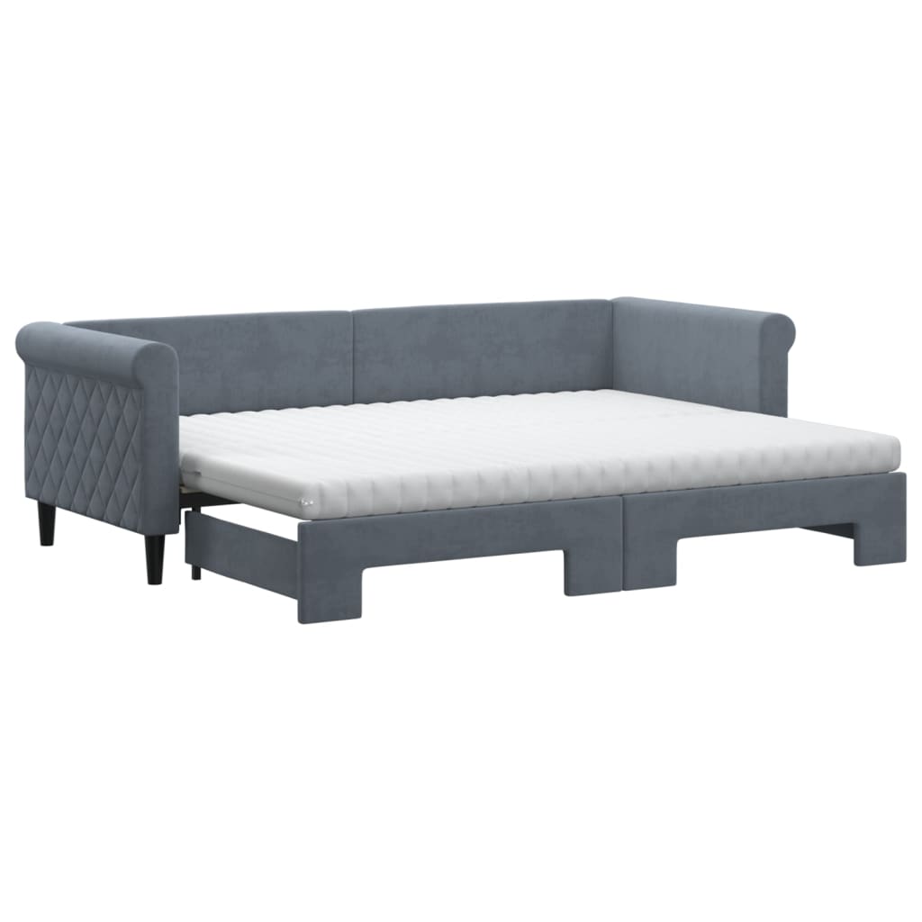 Lit de jour avec gigogne et matelas gris foncé 80x200cm velours - XIOS