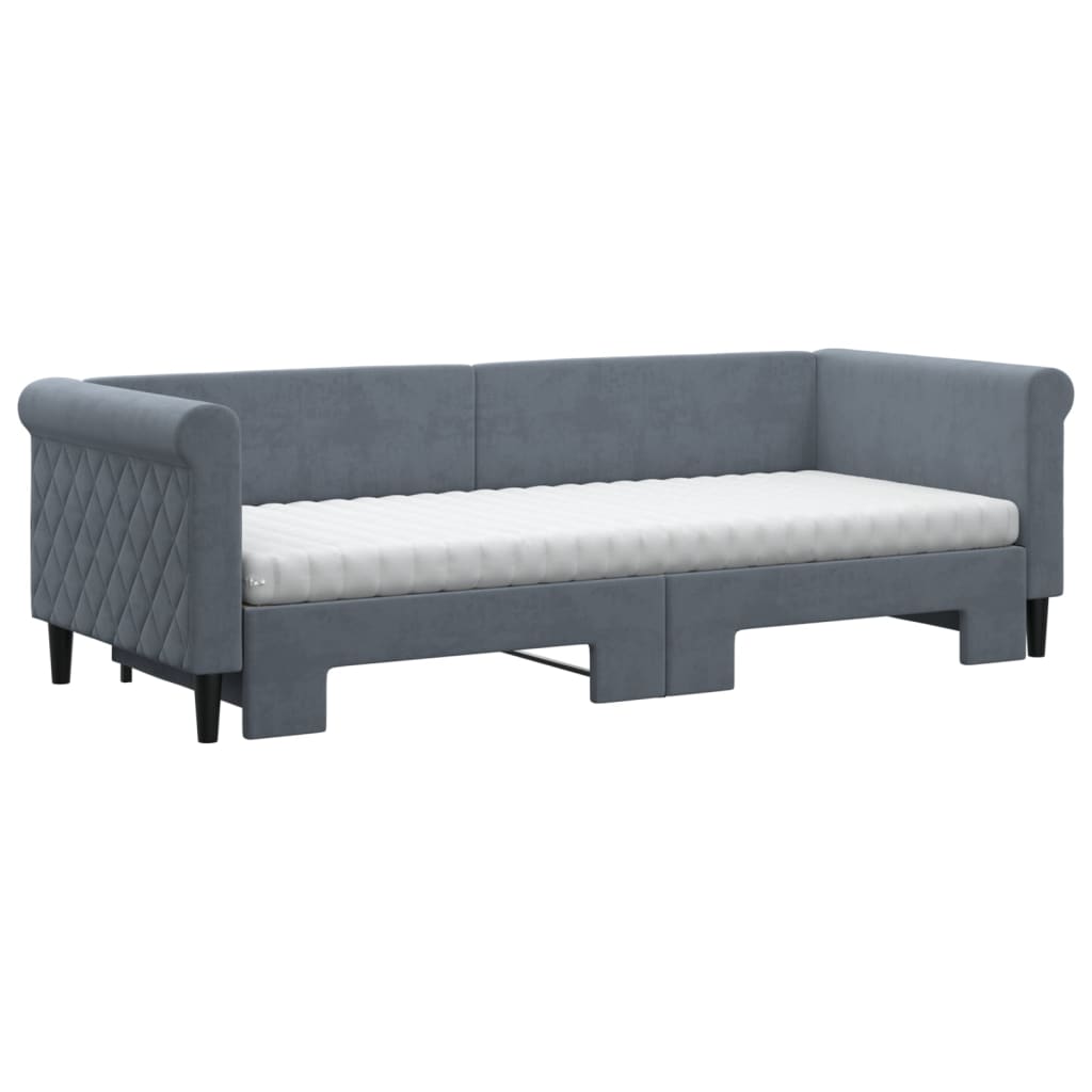 Lit de jour avec gigogne et matelas gris foncé 80x200cm velours - XIOS