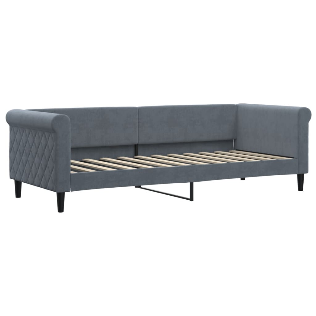 Lit de jour avec gigogne et matelas gris foncé 80x200cm velours - XIOS