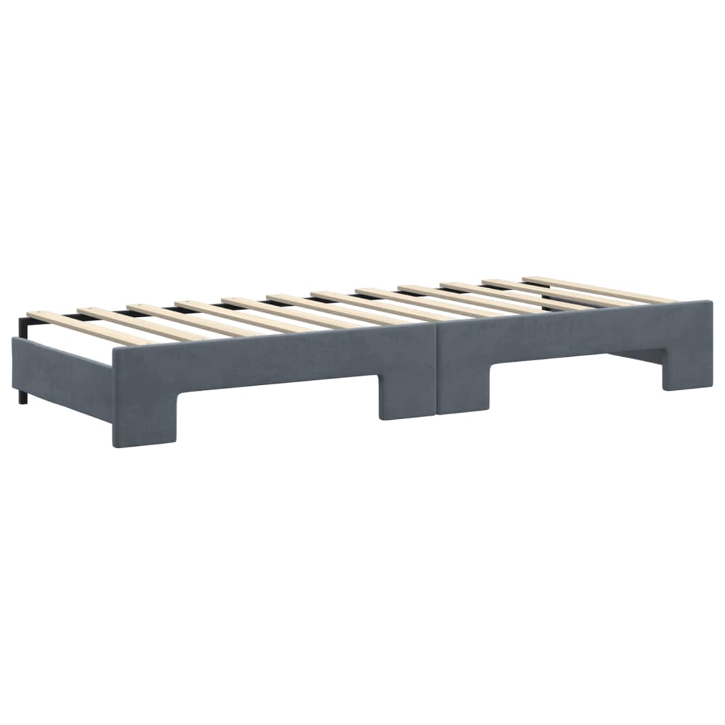 Lit de jour avec gigogne et matelas gris foncé 80x200cm velours - XIOS