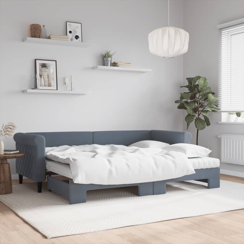 Lit de jour avec gigogne et matelas gris foncé 80x200cm velours - XIOS