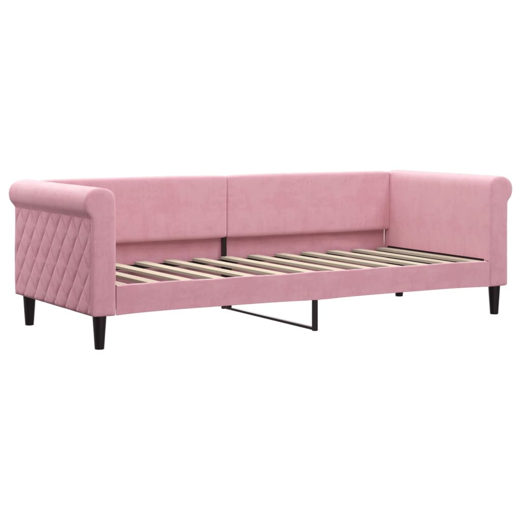 Lit de jour avec lit gigogne et matelas rose 80x200 cm velours - XIOS