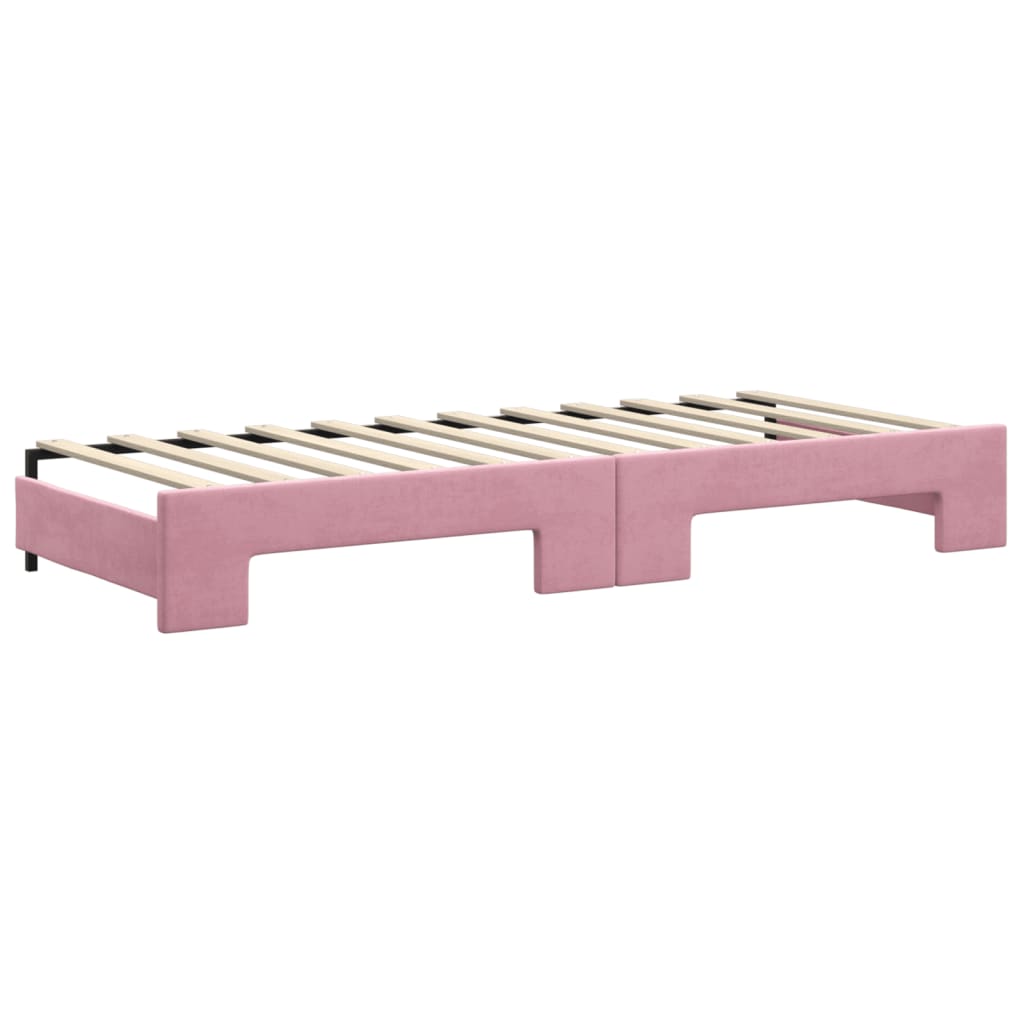 Lit de jour avec lit gigogne et matelas rose 80x200 cm velours - XIOS