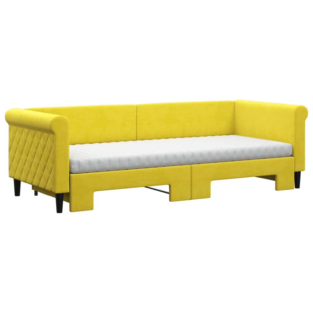 Lit de jour avec lit gigogne et matelas jaune 80x200 cm velours - XIOS