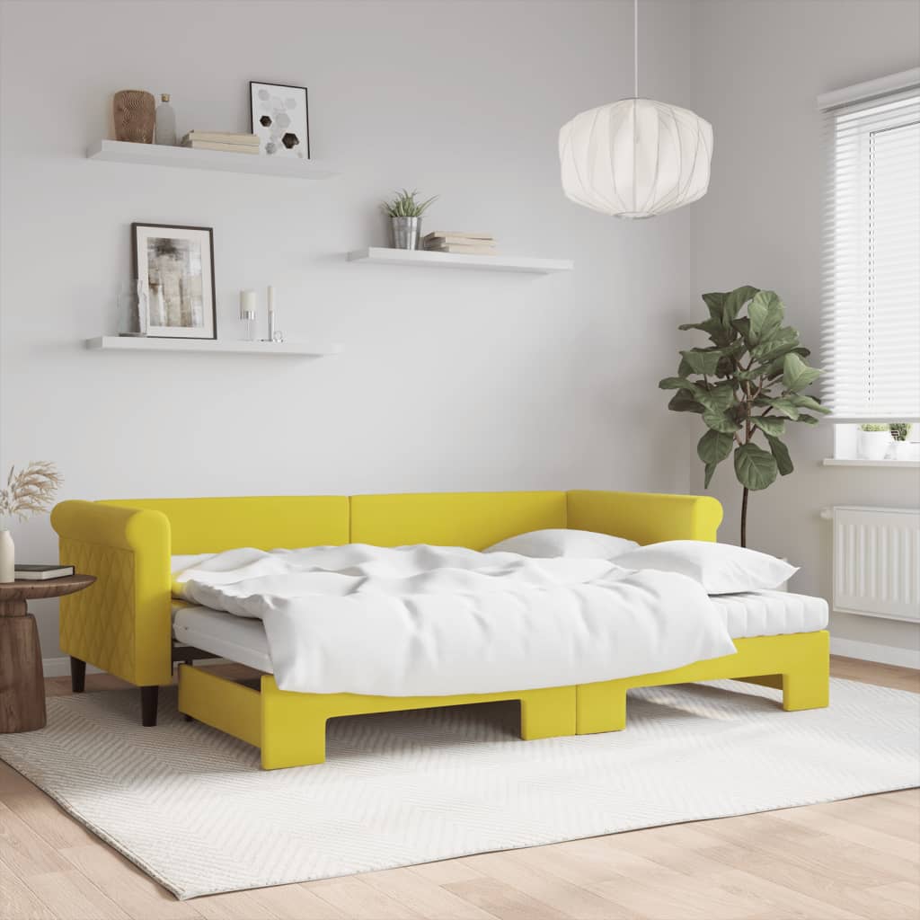 Lit de jour avec lit gigogne et matelas jaune 80x200 cm velours - XIOS