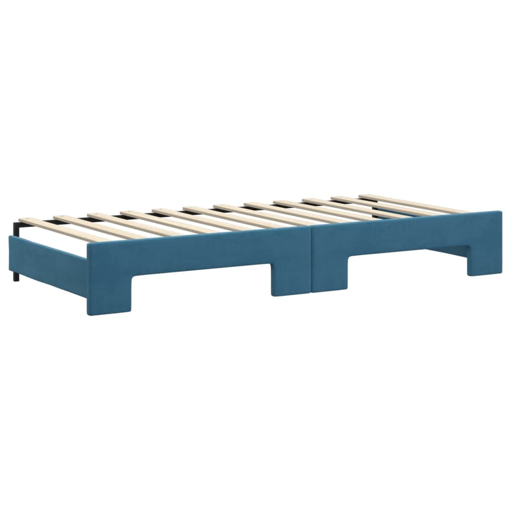 Lit de jour avec lit gigogne et matelas bleu 90x200 cm velours - XIOS