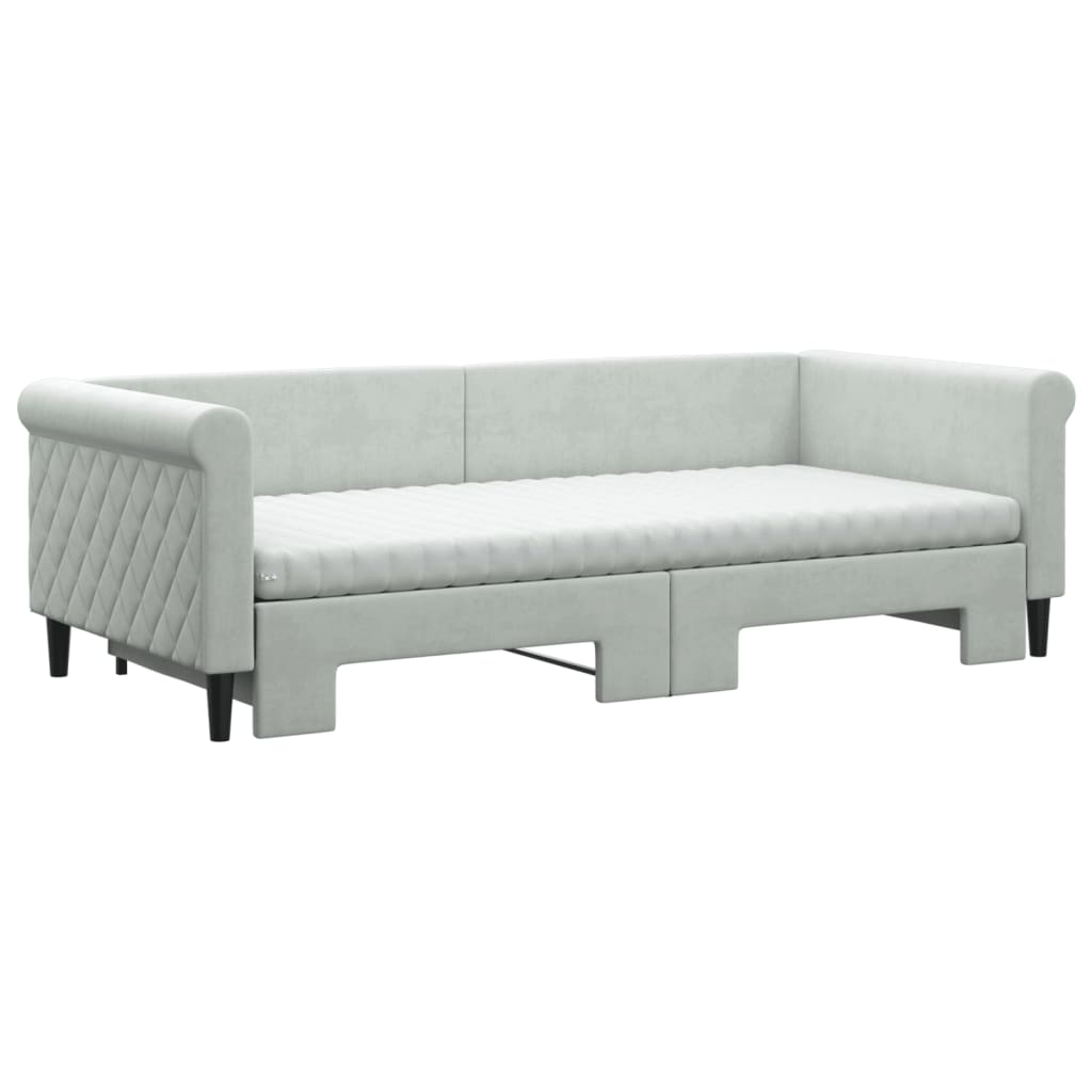 Lit de jour avec gigogne et matelas gris clair 90x200cm velours - XIOS
