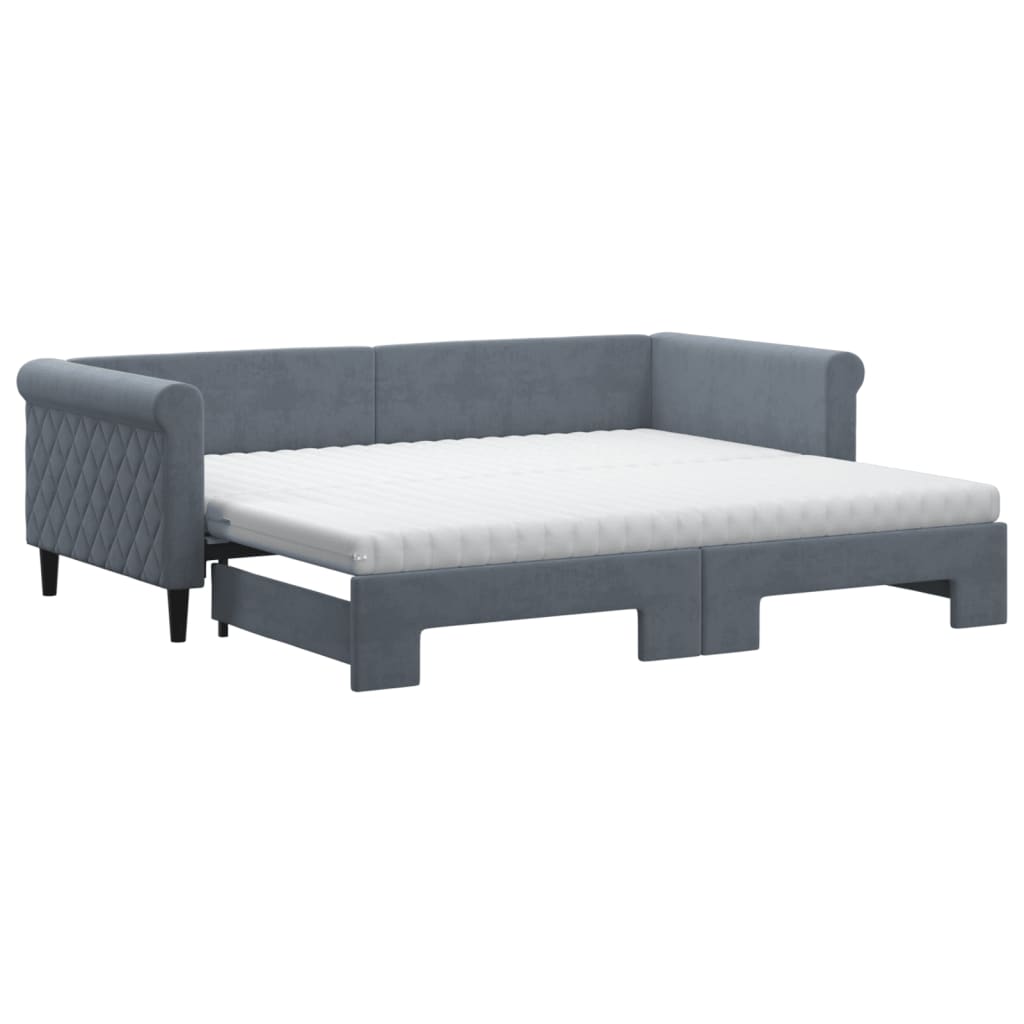 Lit de jour avec gigogne et matelas gris foncé 90x200cm velours - XIOS