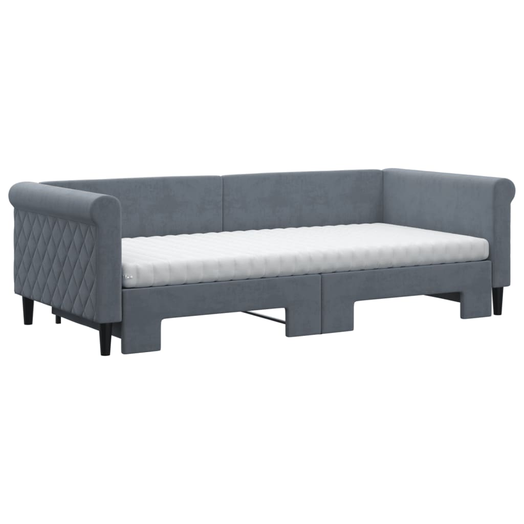Lit de jour avec gigogne et matelas gris foncé 90x200cm velours - XIOS