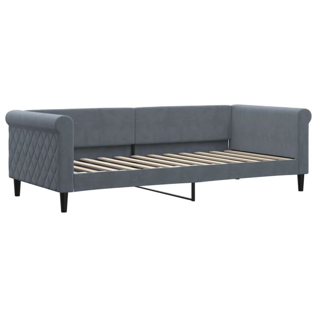 Lit de jour avec gigogne et matelas gris foncé 90x200cm velours - XIOS